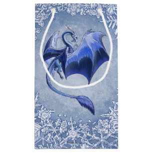 Blue Winter Dragon Fantasy Nature Art Small Gift Bag