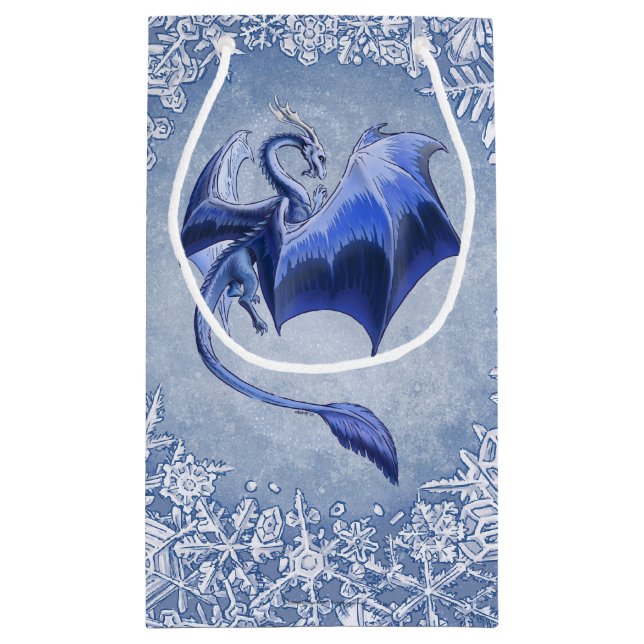 Blue Winter Dragon Fantasy Nature Art Small Gift Bag (Back)