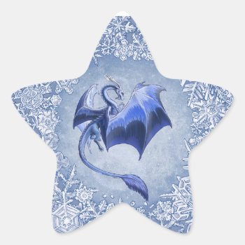 Blue Winter Dragon Fantasy Nature Art Star Sticker by critterwings at Zazzle