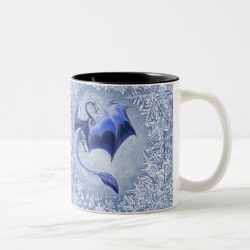 Blue Winter Dragon Fantasy Nature Art Two_Tone Coffee Mug