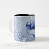 Blue Winter Dragon Fantasy Nature Art Two-Tone Coffee Mug (Front Left)
