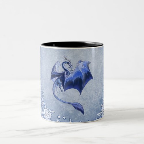 Blue Winter Dragon Fantasy Nature Art Two_Tone Coffee Mug