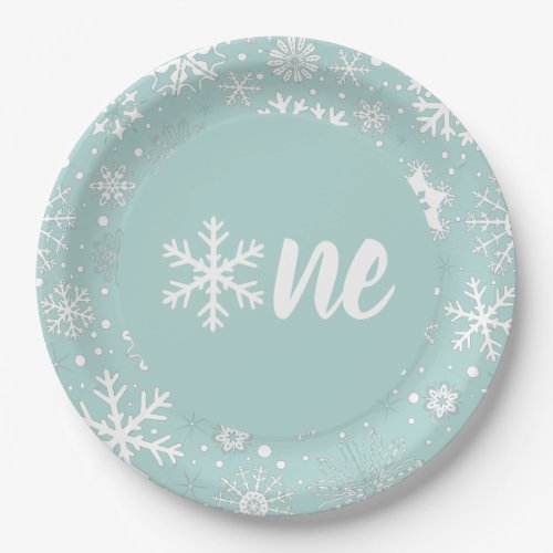 Blue Winter First Birthday Snowflake One Plates