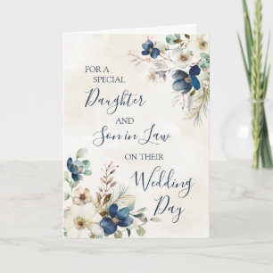 Blue Winter Floral Wedding Day Daughter Son in Law Letterpress Thank You Card
