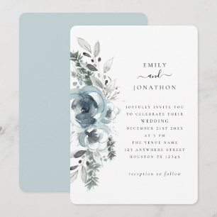 Blue Winter Florals Wedding Invitation