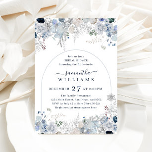 Blue Winter Flower Watercolor Arch Bridal Shower Invitation