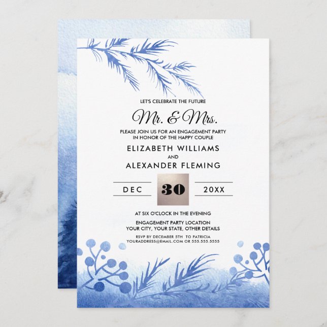 Blue Winter Forest Engagement Party Invitations (Front/Back)