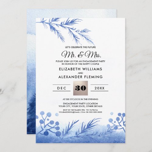 Blue Winter Forest Engagement Party Invitations