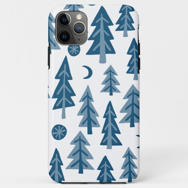Blue Winter Forest Moon Stars Pattern Case-Mate iPhone Case (Back)