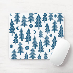 Blue Winter Forest Moon Stars Pattern Mouse Pad