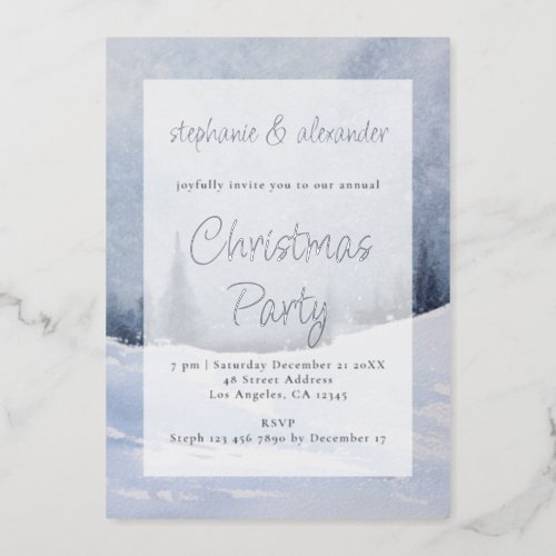 Blue Winter Forest Overlay Christmas Party Real Foil Invitation