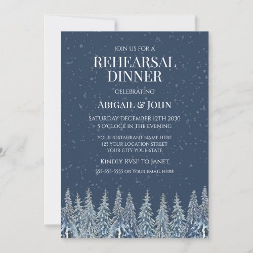 Blue Winter Forest Rustic Rehearsal Dinner
