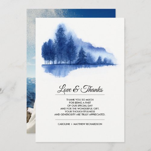 Blue Winter Forest Thank You Wedding Photo Cards