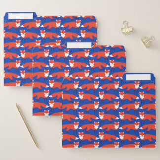 Blue Winter Forest Woodland Fox File Folder
