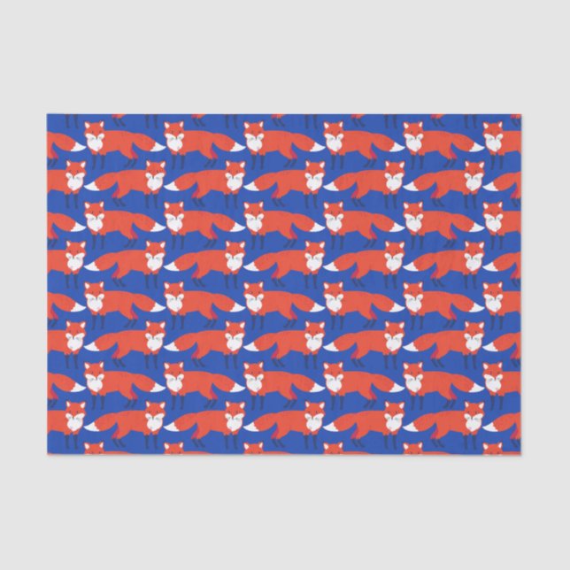 Blue Winter Forest Woodland Fox  Tissue Paper (Front)