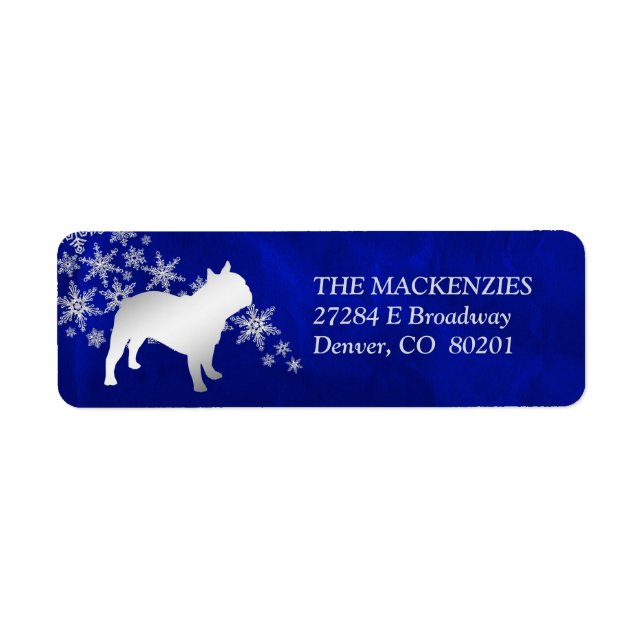 Blue Winter French Bulldog Return Address Label (Front)