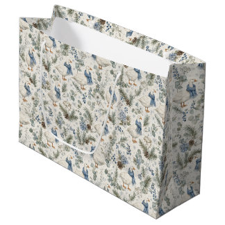 Blue Winter Goose Watercolor Christmas Holiday Large Gift Bag