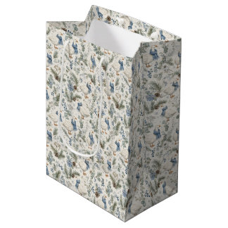 Blue Winter Goose Watercolor Christmas Holiday Medium Gift Bag