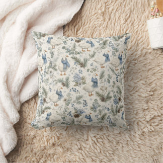 Blue Winter Goose Watercolor Christmas Holiday Throw Pillow