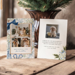 Blue Winter Grandmillennial 3 Photo Christmas Holiday Card