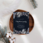 Blue Winter Greenery Christmas Party Invitation<br><div class="desc">Winter foliage illustration on the top and bottom in shades of gray and blue paired with a white script for all your information on a dark blue background. Check our store for more Christmas party invitation options.</div>