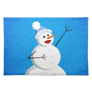 Blue Winter Happy Snowman Cloth Placemat