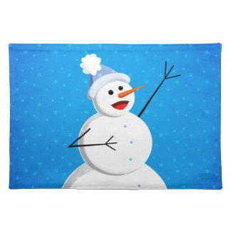 Blue Winter Happy Snowman Cloth Placemat