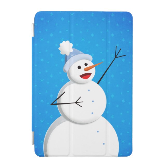 Blue Winter Happy Snowman iPad Mini Cover (Front)