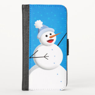 Blue Winter Happy Snowman iPhone X Wallet Case