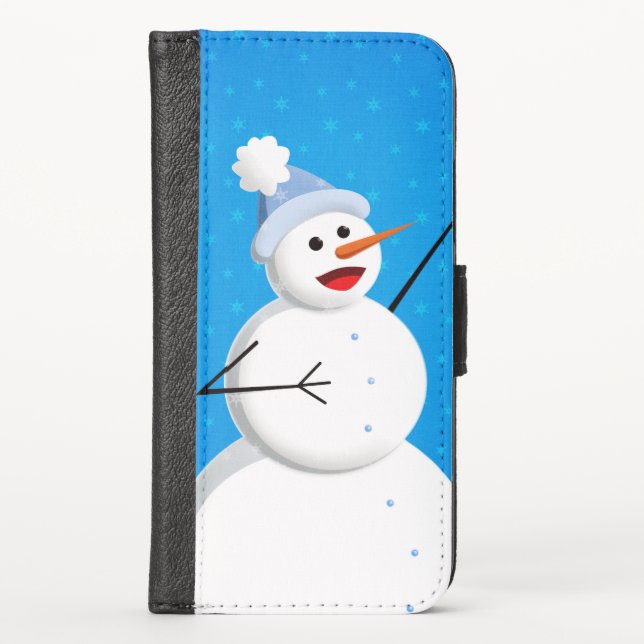 Blue Winter Happy Snowman iPhone Wallet Case (Front)
