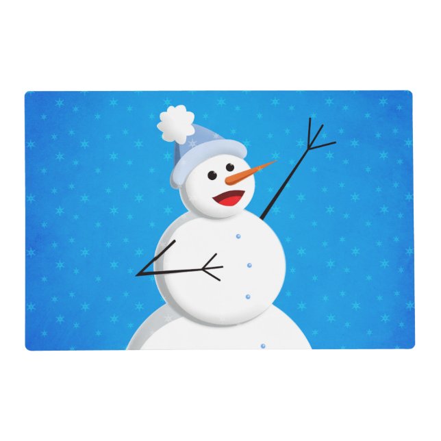 Blue Winter Happy Snowman Placemat (Front)