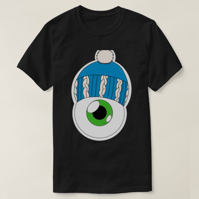 Blue Winter Hat Eyeball Green Iris T-Shirt (Design Front)