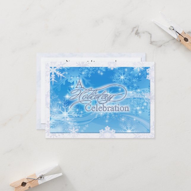 Blue Winter Holiday Celebration RSVP Invitation (Front/Back In Situ)