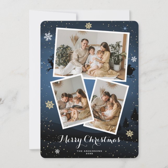 Blue Winter Holiday Merry Christmas Photo Cards (Front)