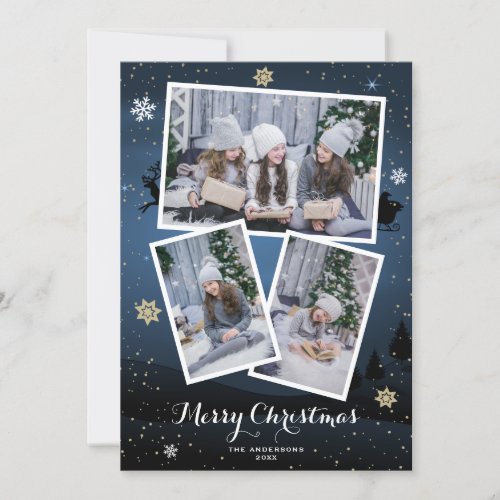 Blue Winter Holiday Merry Christmas Photo Cards