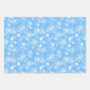 Blue Winter Holiday Snowflake Pattern Wrapping Paper Sheets