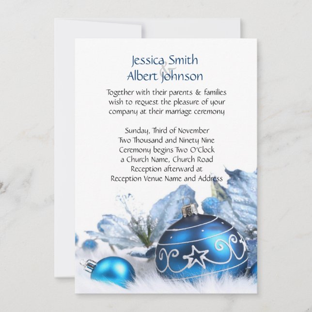 Blue Winter Holiday Wedding Invite (Front)