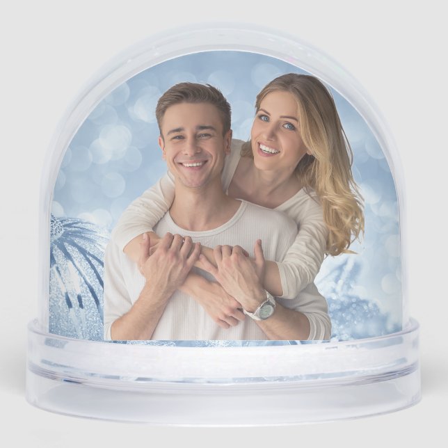 Blue Winter in wonderland Valentine Couple photo Snow Globe (Front)