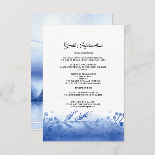 Blue Winter Landscape Wedding Details Card (Front/Back)