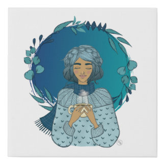 Blue Winter Leaves Faux Canvas Print