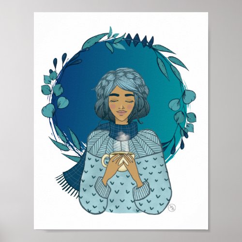 Blue Winter Leaves  Poster