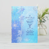 Blue Winter Leaves & Snowflakes Bridal Shower Invitation (Standing Front)