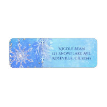 Blue Winter Leaves & Snowflakes Party Invitation Label