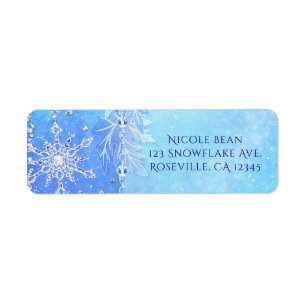 Blue Winter Leaves & Snowflakes Party Invitation Label