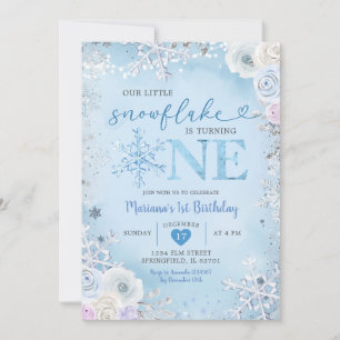 Blue Winter Little Snowflake is Turning One Invitation