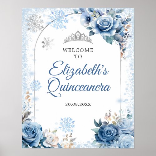 Blue Winter Magical Snowflake Quinceanera Welcome Poster