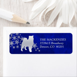 Blue Winter Malamute Return Address Label