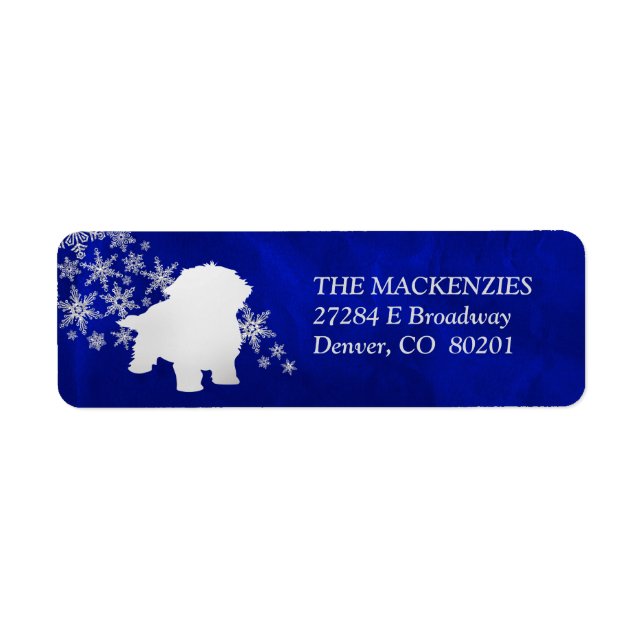 Blue Winter Maltese Return Address Label (Front)