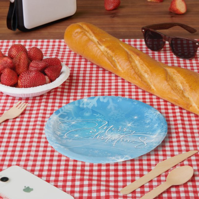 Blue Winter Merry Christmas Paper Plate (Picnic)