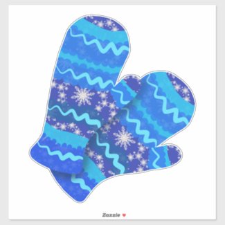 Blue Winter Mittens | Holiday Large Sticker